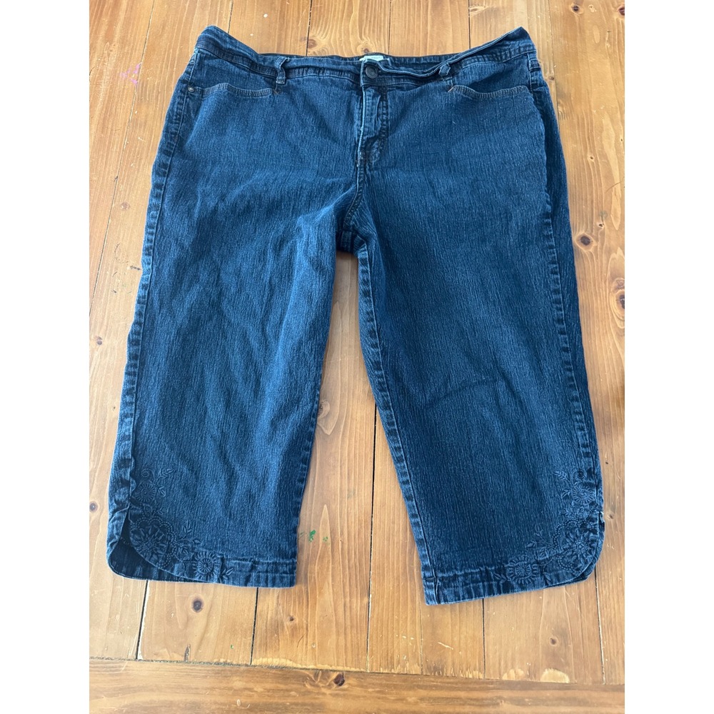MS Just My Size Womens 22W Blue Denim Embroidered Capri Jeans Stretch